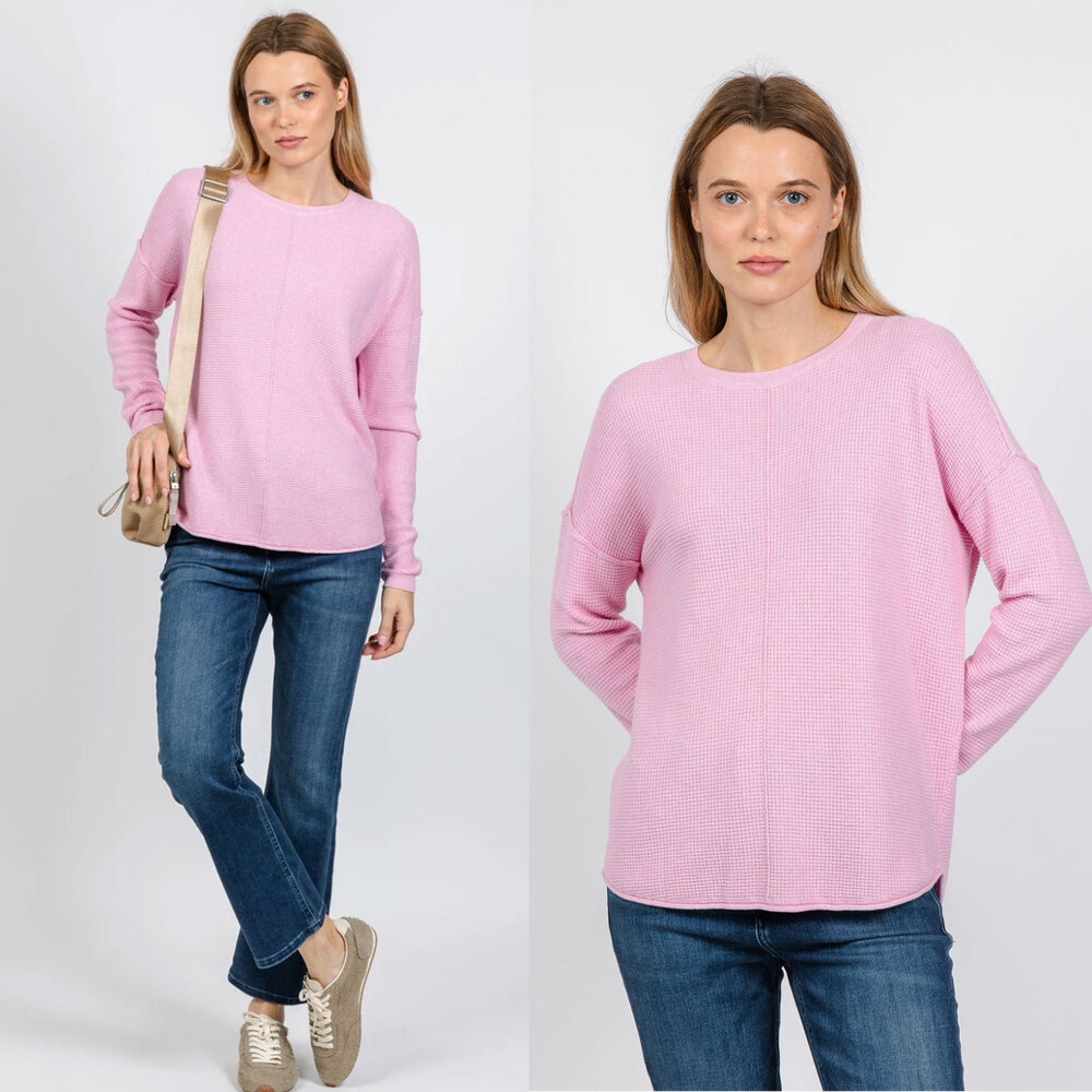 Elliott Lauren Waffle Stitch Cotton Cashmere Sweater Pink Size M